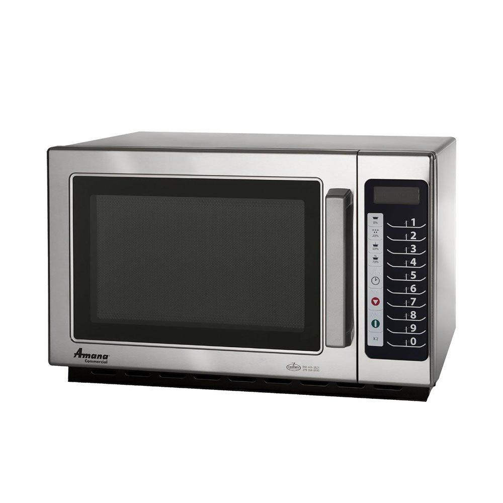 Amana RCS10TS 1000 Watt Stackable Countertop Commercial Microwave with Push Button Controls for Restaurant Buffet Catering Service | 1.2 Cu. Ft, 22"W x 19"D x 13-7/8"H, Stainless Steel, 120v, NSF