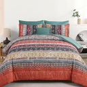 Cottolester Boho Comforter Set King Size 8 Piece Bed in a Bag Bohemian Striped Bedding Quilt Set Aqua Paisley Floral Comforter and Sheet Set,Soft Microfiber Complete Bedding Sets for All Season