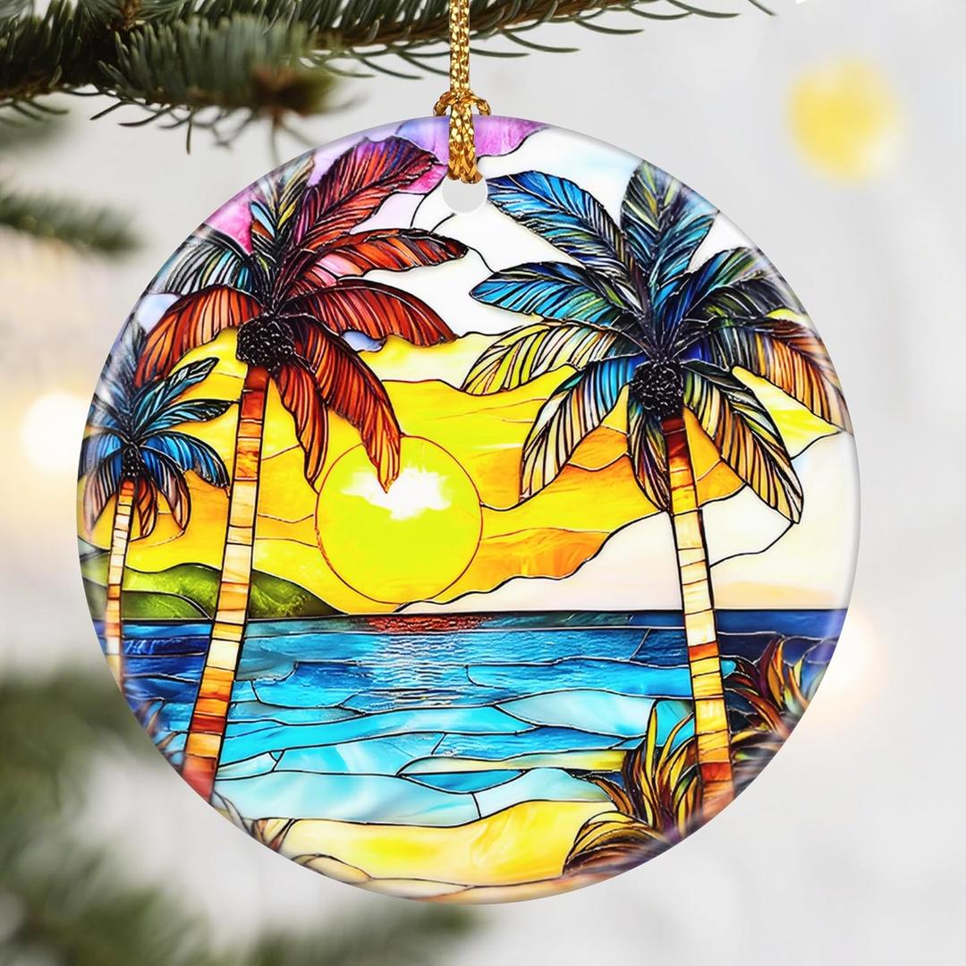 Christmas Ornaments, Dodosky 2.8in Ceramic Hanging Ornament, Xmas Decor, Christmas Tree Ornaments, Xmas Decorations for Tree, Holiday Ornament, Beach Lovers Gifts, Gifts for Women, Men, Family, Friend, Pack Of 2
