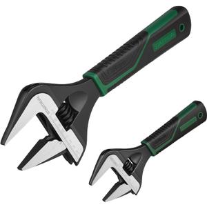 6 &10 Inch Wide Jaw Adjustable Wrench, 1-3/8 & 2 inch Extra Wide Jaw, SAE & Metric Scale, Cr-V Steel, Black Oxide Finish, Big Mouth Opening Plumber Wrenches for Home, Workshop, Garage and DIY