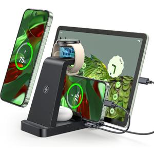 5 in 1 Wireless Charger Station for Google Pixel Watch 3/2, Fast Charging Stand Dock for Multiple Devices: Pixel 10 Pro XL/10 9 8 7 6 Pro/10 Pro Fold/Pixel Tablet/iPhone/iPad/Earbuds with 36W Adapter