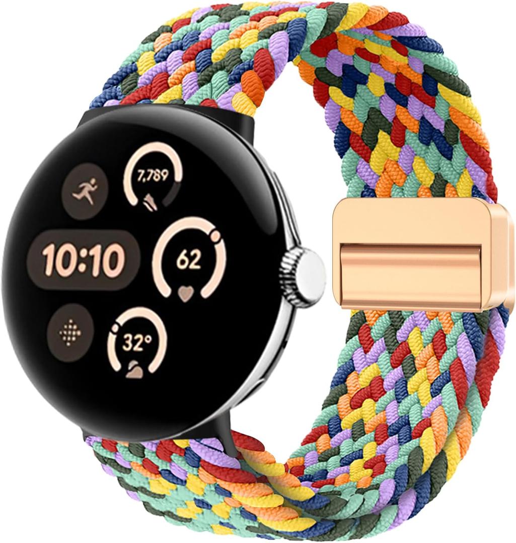 Bands for Google Pixel Watch 4 3 41mm/Pixel Watch 2/Pixel Watch Band - Upgraded Magnetic Clasp Connector Stretchy Braided Sport Replacement Straps for Men Women, No Gap, Breathable