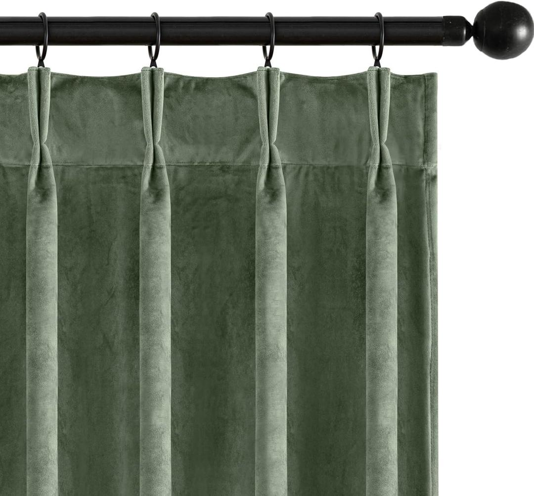 MIULEE Sage Green Velvet Curtains 108 inches Long, Pinch Pleated Blackout Drapes with Hooks, Thermal Insulated Pinch Pleat Panels for Bedroom Living Room, 2 Panels