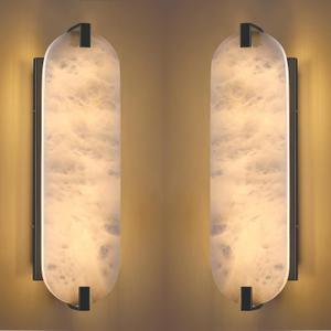 2 Pack 2 Light Oval 18.85" Alabaster Marble Bathroom Wall Sconce Modern Concise Style Wall Light Fixture,Dark Gray Finish for Bedroom Hallway Bedside