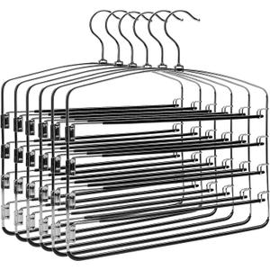 Multi-Layer Metal Pants Hangers, 6 Pack, 5 Swing Arms, Non-Slip