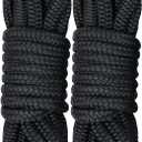 2 Pack 5/8" x 25' Dock Lines - Marine Grade Nylon Boat Rope with 15" Loop for Docking and Mooring - Double Braided Boat Lines, High Strength, Easy Handling, Fray Resistant - Black