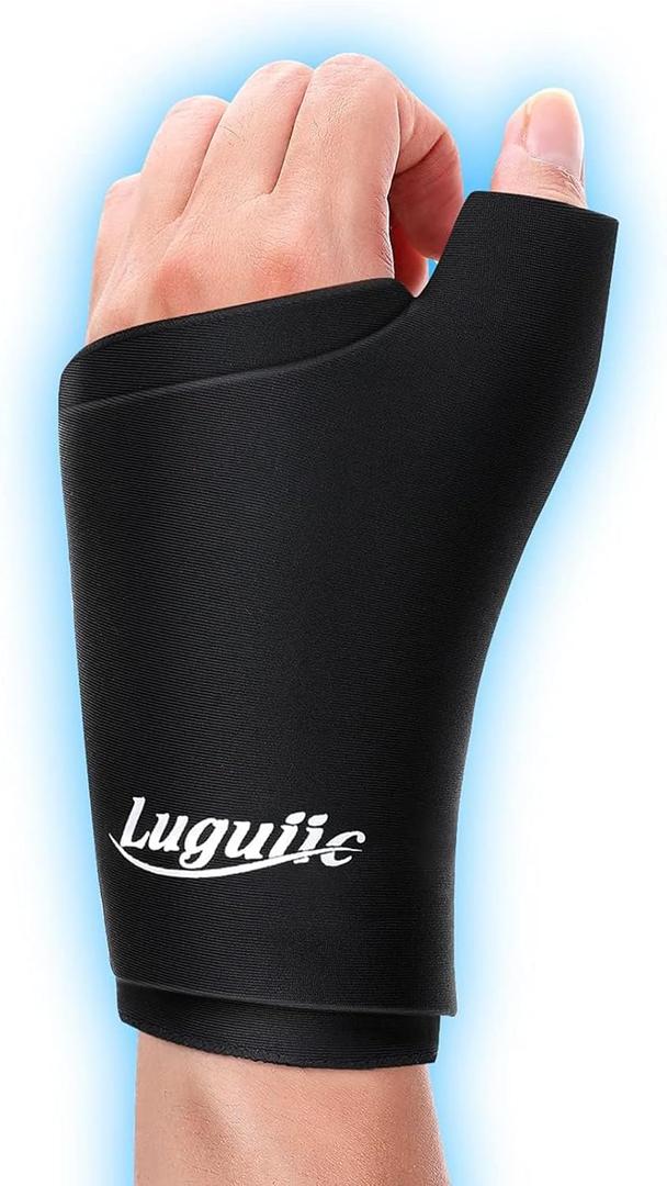 Wearable Thumb Wrist Ice Pack-Hot Cold Compress Hand Finger Ice Pack, Reusable for Injuries, Carpal Tunnel, Arthritis, Tendonitis, De Quervain's Tenosynovitis, Swelling & Bruises Black-S/M