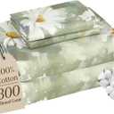 MCO 100% Cotton Sheet Set Floral Printed, 300 Thread Count Cotton Queen Sheet Set, 16" Deep Pocket, Breathable Cooling Sheets 4 Pieces (Queen, Daisy Light Green)