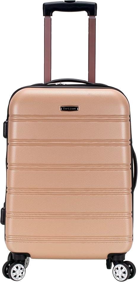 Rockland Melbourne Hardside Expandable Luggage with Spinner Wheels, Rosegold, Checked Large 28"
