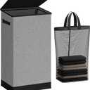 SOLEDI Laundry Hamper with Lid 100L Large & Tall Collapsible Laundry Basket, Clothes Hamper with Bag Removable Easy to Carry, Dirty Hampers for Bedroom, Bathroom, Dorm, College, Grey