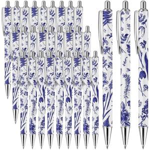 MotiMind 30 Pcs Wedding Favors Blue Floral Ballpoint Pens Favors for Guest Bulk Vintage Something Blue Before I Do Chinoiserie Retractable Pen for Tea Bridal Baby Shower