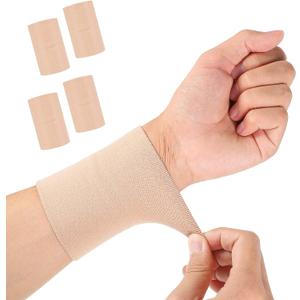 SATINIOR 2 Pairs Compression Wrist Sleeve Wrist Wraps Compression Brace Supports Elastic Sweat Bands for Women, Men Sports, Tennis Players (Medium, Beige)