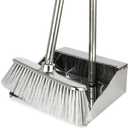 Metal Dustpan with Broom Set, Long Handle Stainless Steel Dustpan,Heavy Duty Standing Dust Pan with Teeth, Indoor Outdoor Up for Home Kitchen Lobby Room Office