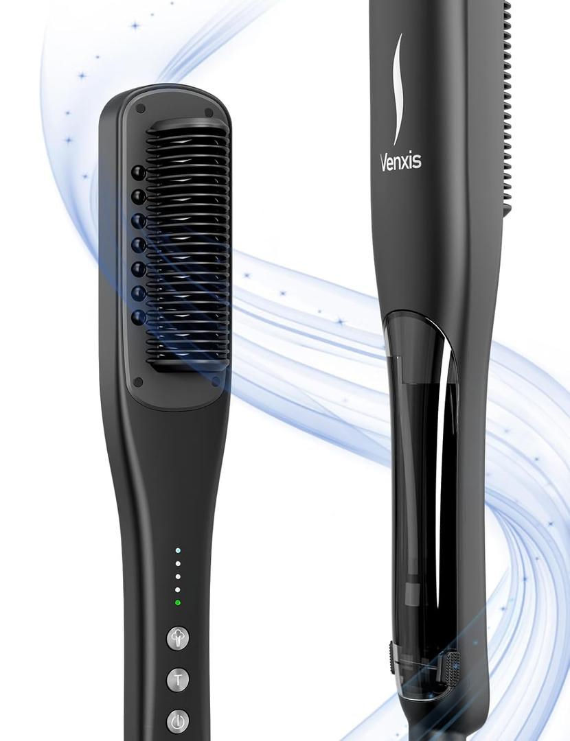 Hair Straightener Brush,Venxis Straightening Comb with Steam, 3 Temp Settings & 20s Fast Heating, 120 Voltage&30-Minute Auto Shut-Off, Steam Design for Hair Treatment