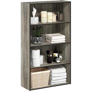 Furinno PASIR Book Shelf, 4-Tier Bookshelf, Bookcase with Open Shelf, 9.4 x 23.6 x 41.7, for Living Room, Bedroom, Home Office, French Oak