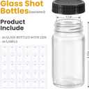 30 Pack 2 oz Glass Shot Bottles w/ Black Lids & 30 Labels - Small Clear Jar for Ginger, Wellness Shot, Juice, Sample, Whiskey - Travel Essentials Mini Bottles - Wide Mouth, Leakproof, Dishwasher Safe