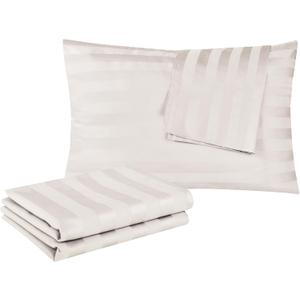 100% Egyptian Cotton Queen Pillow Protectors Set of 4, 400 Thread Count Sateen Weave Cooling Pillowcase, Easy Care Zippered Style Pillow Covers (4 Pack, Stripe-Light Beige, Queen)