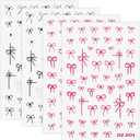 Mabor 4 Sheets Bow Nail Stickers for Nail Art, Embossed Black Pink Bow Nails Decals with Design for DIY Acrylic Nails Art Supplies for Women