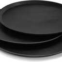 TOPZEA 3 Pack Large Restaurant Serving Tray, 18 Inch Plastic Black Round Server Tray, Non-Slip Rubber Lined Bar Drink Trays Cafeteria Buffet Food Service Trays for Coffee Table, Kitchen, Party