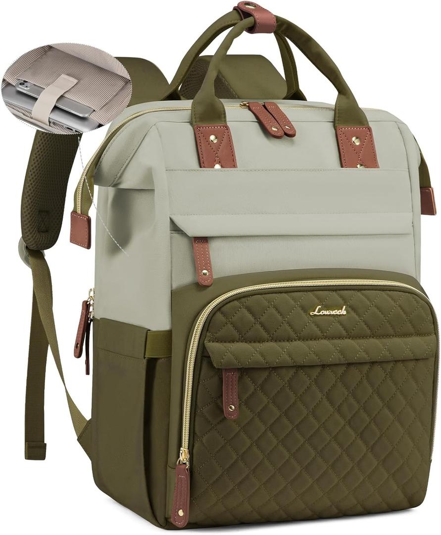 LOVEVOOK Laptop Backpack for Women, 17.3'' Waterproof Nurse Bag Teacher Work Backpack Purse for Women, Travel Computer Backpack for College Office Business Ladies (Olive-bean Green)
