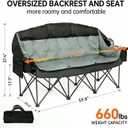 3 Person Camping Chair for Adults Folding Double Camping Chair Oversized Heavy Duty Camping Loveseat with Cup Holders & Carry Bag, Portable Outdoor Lawn Chair for Camping, Beach, Backyard Black & Grey