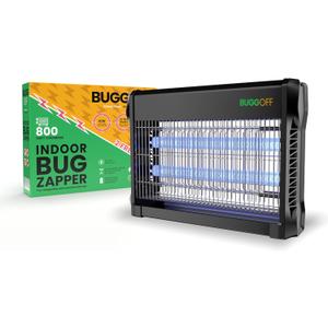 BUGGOFF Indoor Black Modern Electric Bug Zapper, 800 SQFT Coverage, 3500 Volts of Stunning Power, 20 Watts, Kills Mosquitos Gnats, Flys & More, X2 Free Repalcment Bulbs