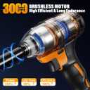 Brushless Impact Wrench 3-in-1 500N.m(369Ft-lbs) Torque Wrench 1/2 Drive with 2x2.0Ah Batteries, 8 Drill Bits, 6 Screwdriver Bits, 4 Sockets, Cordless Impact Gun for automotive Repair and DIY