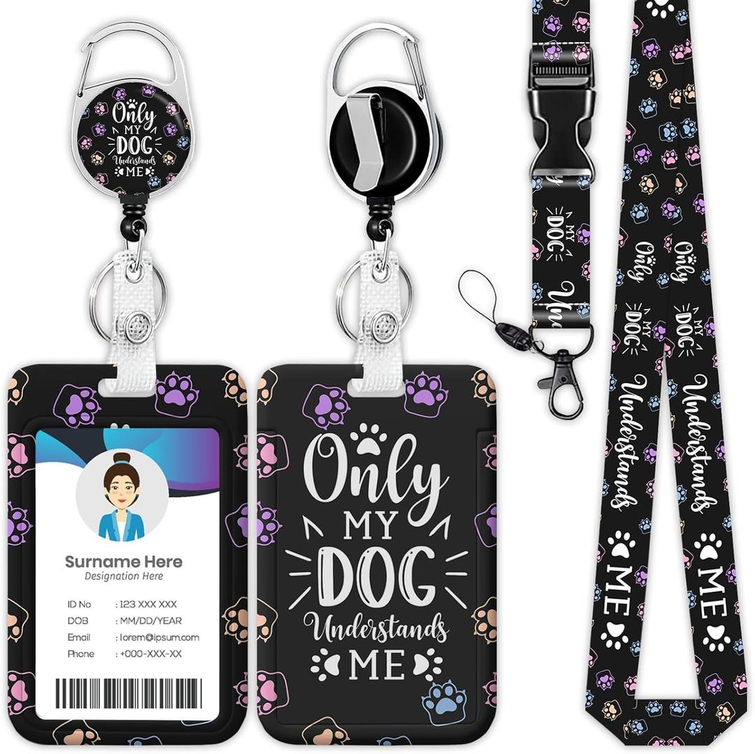 Only My Dog Understand Me Dog Lover Lanyard for ID Badge Holder, Retractable Reel Clip Heavy Duty ID Card Holder with Lanyard for Nurse Teacher Office Women Men