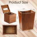Reallnaive 2 Pcs Trash Can Wastebaskets and Tissue Box Set Rectangular Trash Basket Garbage Can for Bathroom, Living Room, Office, Kitchen (Brown)