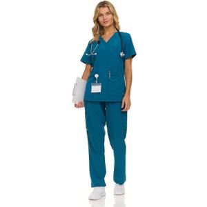 Nautica Women's Scrub Set, 9-Pocket Breathable & Stretchy Pants & Tops (4X, Carribean)