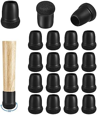 20 Pack Chair Leg Floor Protectors for Hardwood Floors, Round Rubber Furniture Sliders, 360°Felt Pad Bottom Wrapped Thickening Silicone Furniture Legs Caps Covers(Round,Black-S)