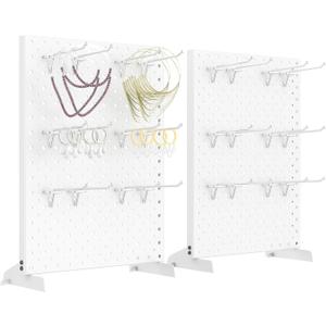 WALMANN Metal Tabletop Pegboard Display Standing Pegboards for Craft Shows, 12" x 16" Countertop Peg Board with Hooks for Jewelry & Accessories (Cream-White Pegboard with Hooks)