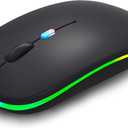 WREANU Wireless Bluetooth Mouse Rechargeable Laptop Mice with LED Lights Silent Slim Use(BT5.2 and 2.4G Portable USB) Dual Mode Computer Mouse for Laptop/iPad/Tablet/Apple/Computer/Mac (Black)