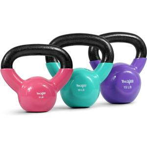 Yes4All Kettlebell, Vinyl Coated Kettlebell Cast Iron Sets with Stable Flat Bottom for Full Body Workout, Push up, Grip Strength Training & Weights Exercises (Multicolor)
