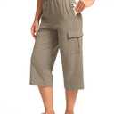 Women's Capri Pants with 4 Pockets Soft Cotton Stretch Cropped Pants Loose Cargo Capris for Women Yoga Casual S 