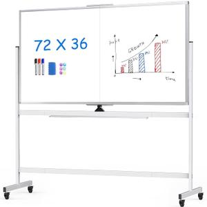 maxtek Rolling Whiteboard,72"x36" White Board with Stands Movable Dry Erase Board on Wheels, Large Double Sided Standing Whiteboard for Office School Classroom Presentation Supplies (Silver)