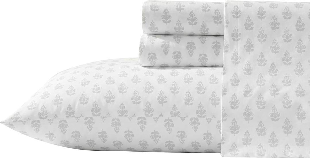 Laura Ashley - Full Sheets, Lightweight & Breathable Cotton Percale Bedding Set with Matching Sham(s), Oeko-Tex Certified (Francesca Grey, Full)