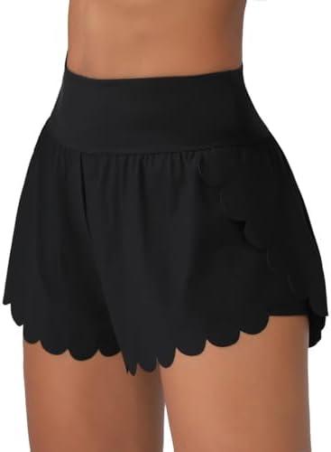 ATTRACO Women Swim Shorts Side Split Swim Trunk 2 in 1 Board Shorts with Pockets Swim Bottom S