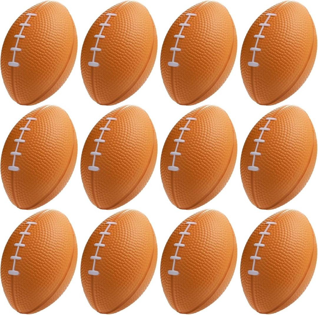 WELLVO Mini Football Party Favors 12 Pack 3.25 Football Squishy Balls Mini Footballs Foam Sports Balls for Kids Goodie Bag Stuffers School Carnival Classroom Prizes Football Party Decorations