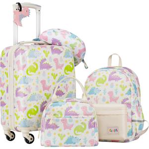 Coolife Kids Luggage Set 5 Piece Suitcase Set 16 Carry on Hardside Spinner Toddler Luggage Travel Rolling Luggage Girls Boys (Dinosaurs)
