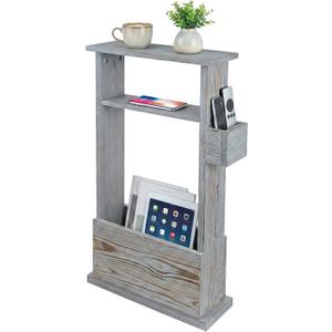 MyGift Narrow Side Table, Slim End Sofa Table in Vintage Gray Wood with Storage Shelf, Magazine and Remote Holder