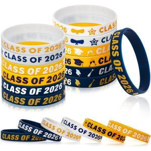 Skylety 72 Pieces Class of 2026 Wristbands Colorful Rubber Bracelets for Graduation Silicone Wristbands Present for Students Teachers 2026 Graduation Party Supplies, 3 Styles(Blue, Gold, White)