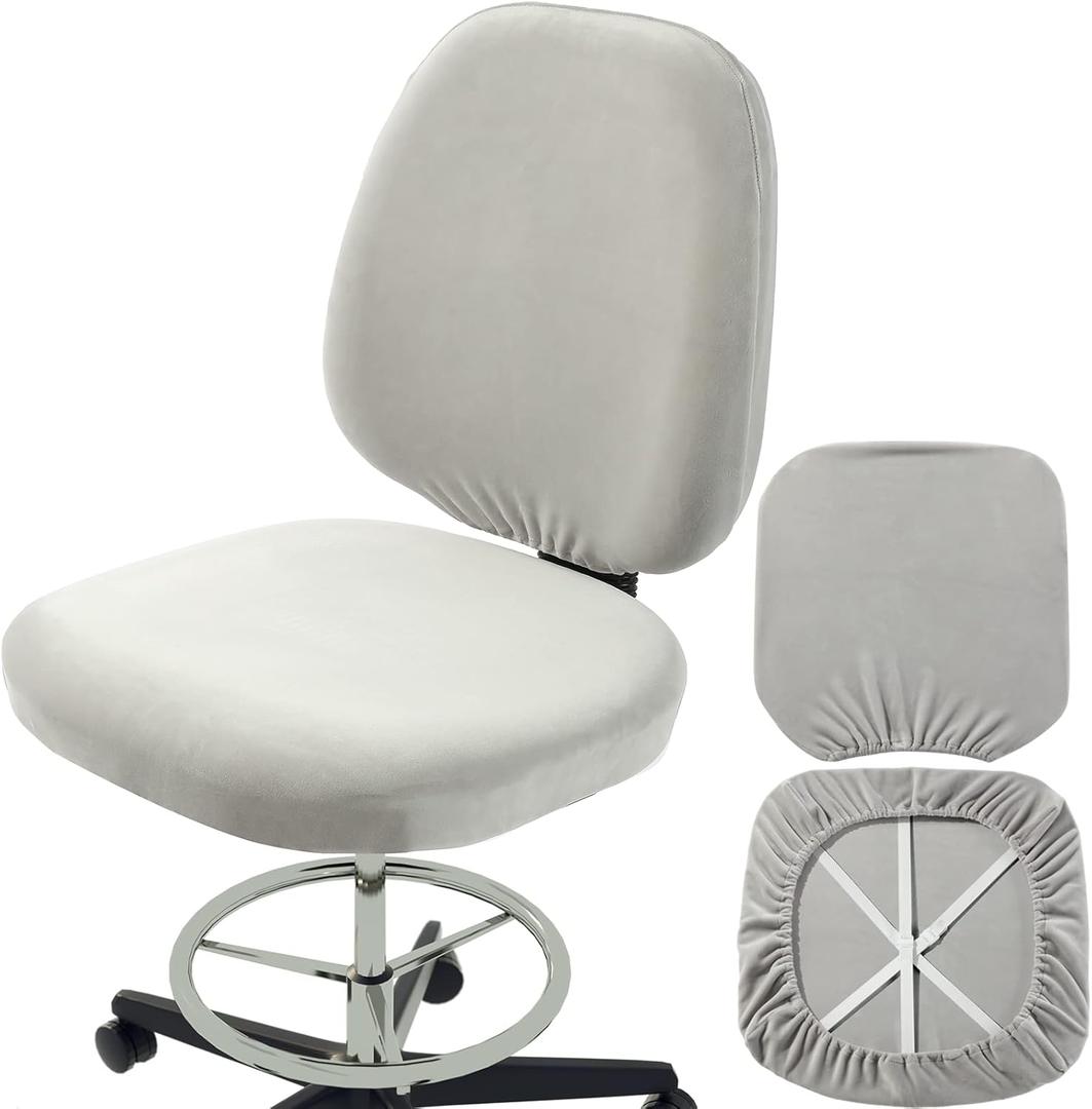 BUYUE Task Office Chair Cover, Super Soft Velvet Stretch Washable Computer Desk Armless Chair Slipcover Dustproof Protectors (Set of Light Grey)