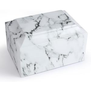 White Marble Cremation Urn Vault for Human Ashes - Adult Sized Memorial Urn for Ground Burial, Home Memorial and Funeral Use
