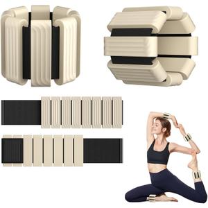 Pilates Wrist and Ankle Weights for Women - Adjustable Weighted Bangles for Men, 2 lbs Weighted Arm Bands Foot Leg Weights for Walking, Yoga, Training, Exercise, Running, Set of 2 (1LB Each) (Beige)