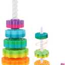 Baby Spinning Stacking Toys for Toddlers 1-3, Rainbow Ring Stacker Montessori Toys for Babies 6-12 Months, 1 2 3 One Year Old Girl Boy Christmas Birthday Gifts, Autism Sensory Learning Toy (14 inches)