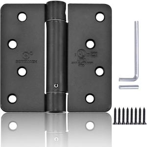 3 Pieces Self Closing Door Hinge 4 inch Matte Black Auto Close Hinges Adjustable 4 x 4 Inch Spring Hinges Door Closer Hinge 1/4" Radius Corner Commercial Auto Self-Closing Hinge