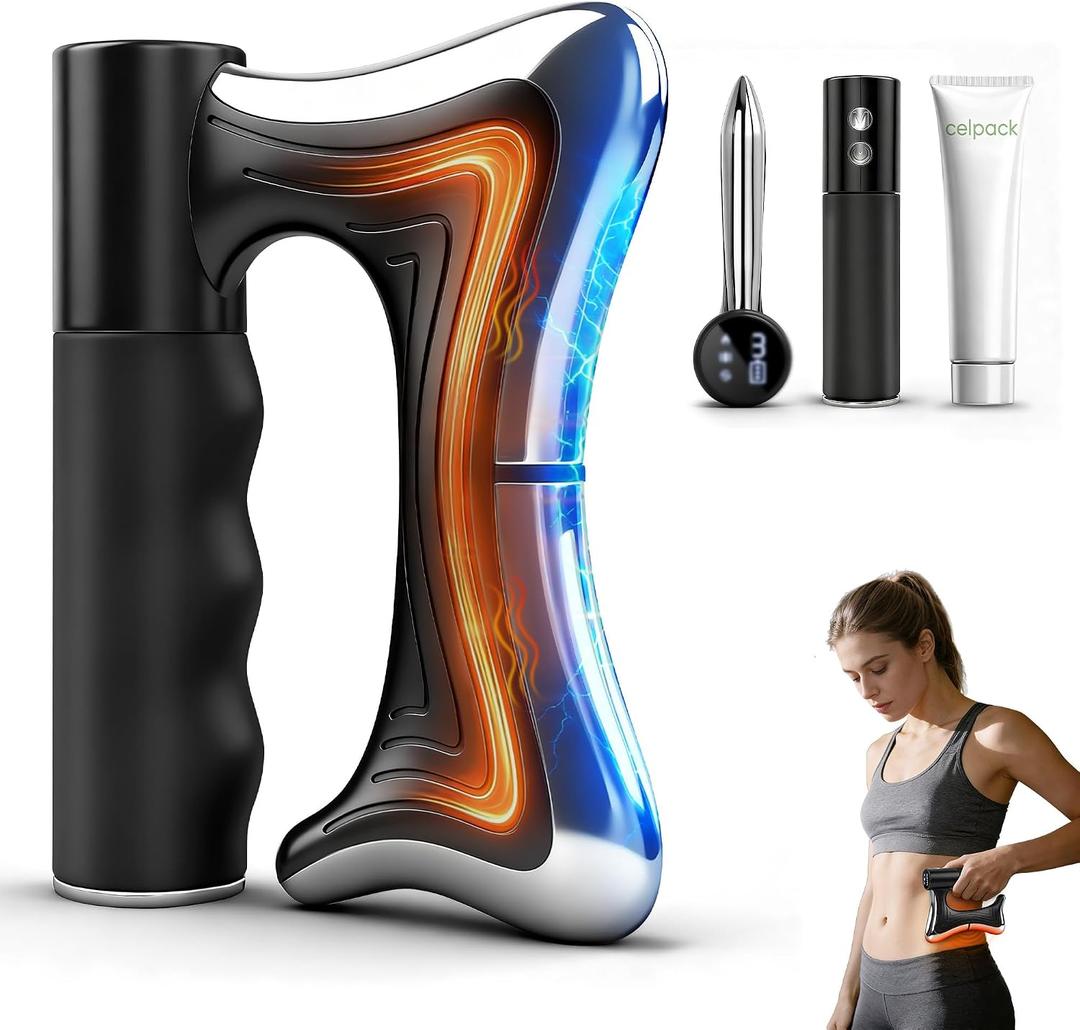 Heated Muscle Scraper Tool with Pulse, Vibration & Heat, Muscle Scraper Tool for Deep Tissue Myofascial Release, Gua Sha Massage Tool for Muscle Pain Relief & Full Body Relaxation (Black)