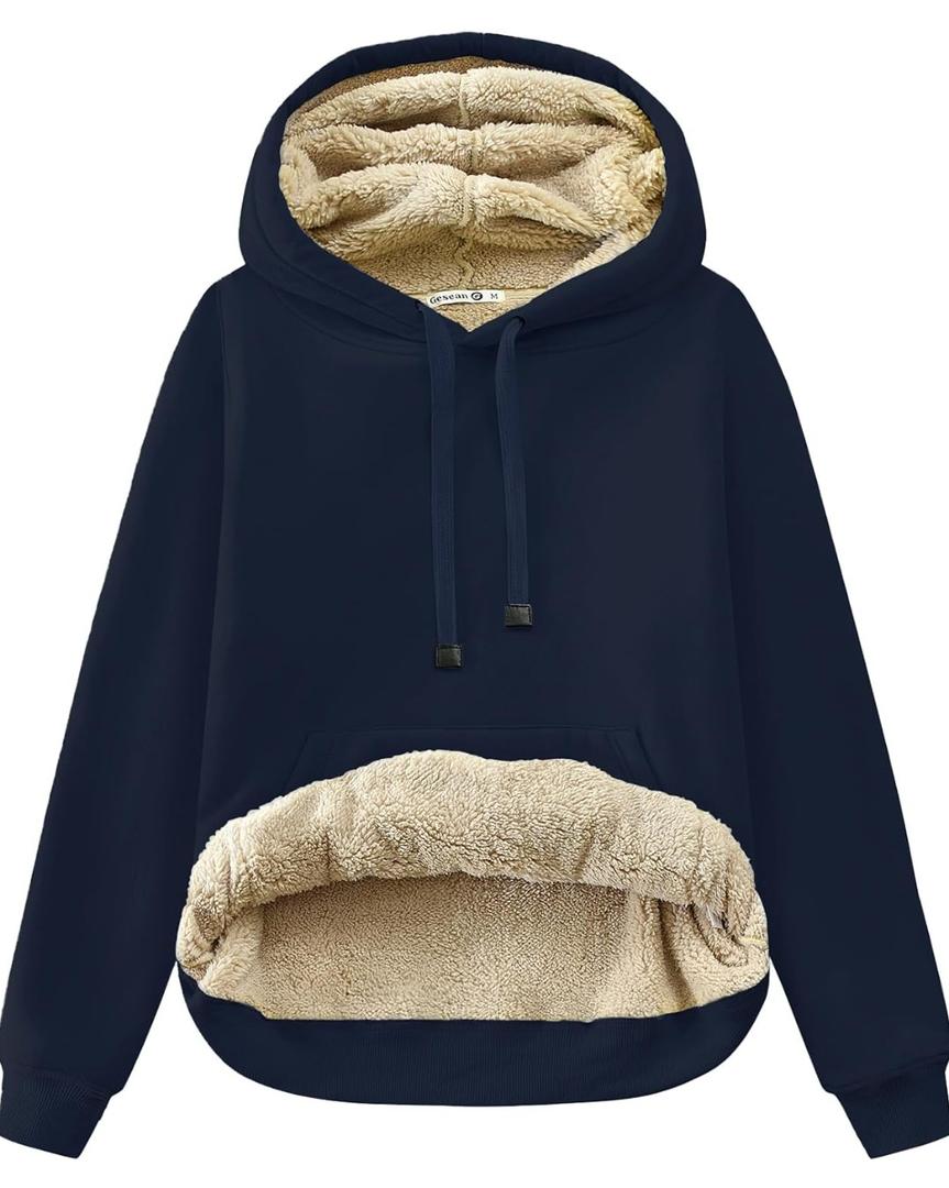 Gesean Women's Sherpa Lined Cotton Pullover Sweatshirts Fleece Hoodies Kangaroo Hooded Pocket for Women size XL