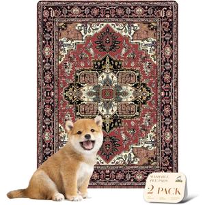 nunubaby Washable Pee Pads for Dogs, Stylish, Non-Slip and Leak-Proof Pee Pads. Reusable Potty Pads for Dogs for Crates and Floors.(Red/Rect, 18" x24" )